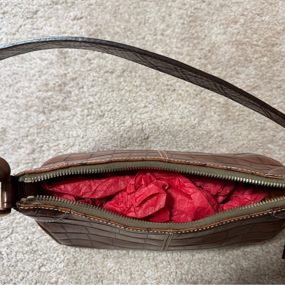 Dooney & Bourke Brown Croc-Embossed Leather Shoulder Bag - Picture 4 of 4